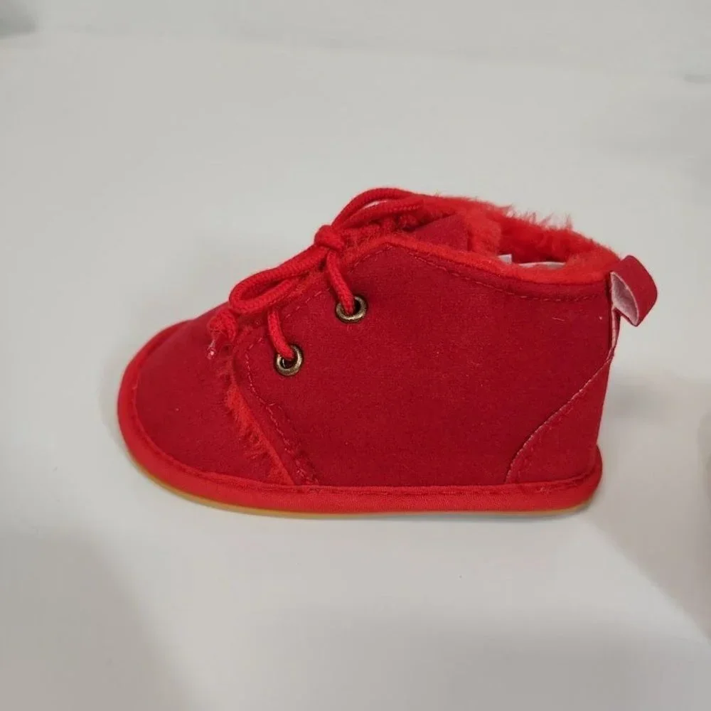 Baby Non-slip lace up booties in‎ red - Size 120mm (6-12 months)